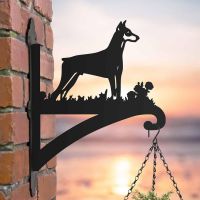Steel Hanging Basket Bracket with Doberman Dog Topper