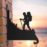 Steel Hanging Basket Bracket with Hiker on Mountain Topper