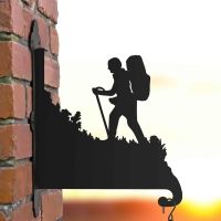 Steel Hanging Basket Bracket with Hiker on Mountain Motif