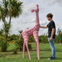 Scale Shot of Steel "Lady Jengo" Baby Giraffe Sculpture - Pink