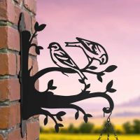 Steel Pair of Siskins on Branches Hanging Basket Bracket in Situ