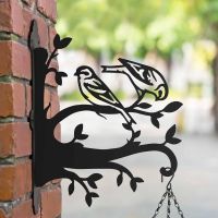 Steel Hanging Basket Bracket with Pair of Siskins on Branches Topper