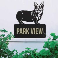 Steel House Name Sign with Pembroke Welsh Corgi Dog Design