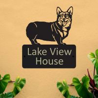 Steel House Name Sign with Pembroke Welsh Corgi Dog Motif