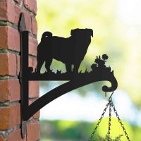 Steel Hanging Basket Bracket with Pug Dog Motif