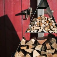 Close-up of the Steel Pyramid Log & Kindling Store in Use