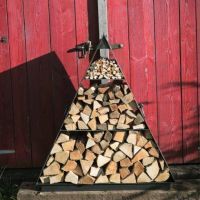 Steel Pyramid Log & Kindling Store in Situ Outside
