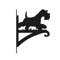 Steel Running Miniature Schnauzer Hanging Basket Bracket on White Background