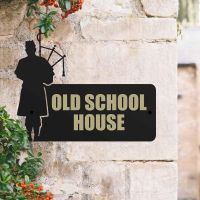 Steel Scottish Bagpipe Player House Name Sign in Situ