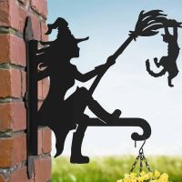 Steel Witch with Cat Hanging Basket Bracket in Situ