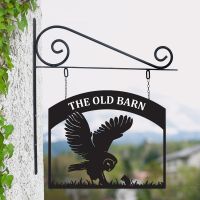 Stunning Steel Barn Owl Hanging House Name Sign