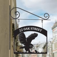Stunning Steel Barn Owl Hanging House Name Sign in Situ