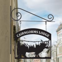 Stunning Steel Highland Cow Hanging House Name Sign in Situ