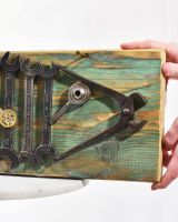 Close up of Recycled Metal Sturgeon Wall Art head