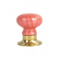Orange Hand Finished Ceramic Door Knob on a Polished Brass Back Plate