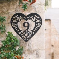Swirl Heart Iron House Number Sign in Situ