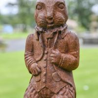 Close-up of the Cast Iron Finish on the Rabbit Sculpture