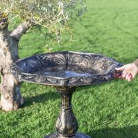Scale Shot Of Brushed Gold "Plumis" Bird Bath