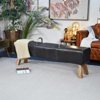 "The Stratford" Iron, Mango Wood & Black Leather Gym Bench in Situ