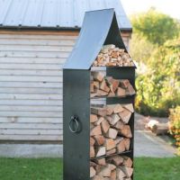 Cloe-up of the "The Tower" Steel Log & Kindling Store in Use