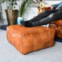"The Wickesbury" Tan Leather Floor Pouffe to Scale