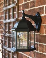 Traditional Black "Hexagonal" Victorian Top-Fix Wall Lantern - 36cm x 25cm in Situ