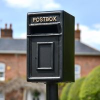 Traditional Post Box and Stand in Black with Gold Lettering