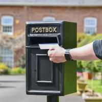 Traditional Black & Gold Post Box and Stand to Scale