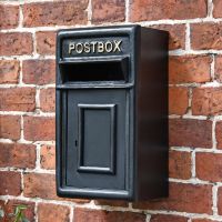 Traditional Wall Mounted Post Box Finished in Black With Gold Text