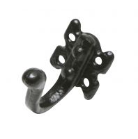 Traditional Black Iron Coat and Hat Hook With Butterfly Backplate