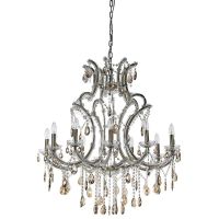 Traditional Chandelier Finished in Chrome with Amber Glass 