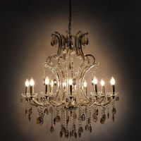 Traditional Chrome and Amber Glass Chandelier in Situ