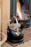 Polished Brass & Black Iron Traditional Coal Bucket - 29cm