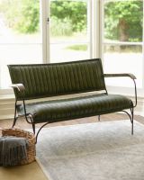 Traditional Green Leather and Iron Two Seater Chair