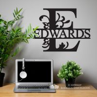 Letter E Monogram Name Sign in Situ in the Office