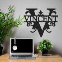 Letter V Monogram Name Sign in Situ in the Office