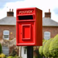 Traditional Post Box and Stand in Red with Gold Lettering