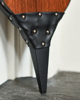 Traditional Rounded Wooden & Black Leather Fire Bellows Nozzle Close Up
