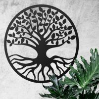 Black Round "Tree of Life" Wall Art in Situ on a White Wall