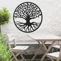 Black Round "Tree of Life" Wall Art Above a Table and Chair Set