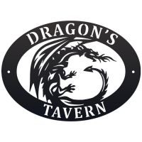 Tribal Dragon Iron Oval House Sign in a Black Finish