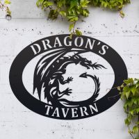Tribal Dragon Iron Oval House Sign in Situ