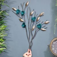 Turquoise Rose Branch Wall Art to Scale