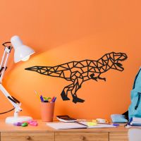 Geometric Iron T-Rex Wall Art on an Orange Wall