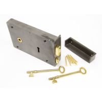 Left Hand Rim Lock Iron - Large with Brass Keys 
