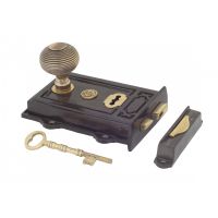 Victorian Style Reversible Iron Rim Lock with Beehive Rim Knob 