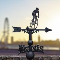 Cast Iron and Steel Cyclist Weathervane in Situ