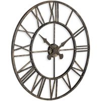 Side view of rustic weathered wall clock with roman numerals 