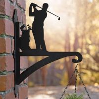 Golfer Hanging Basket Bracket in Situ on a Brick Wall