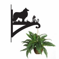 Collie Dog Hanging Basket Bracket Holding a Plant